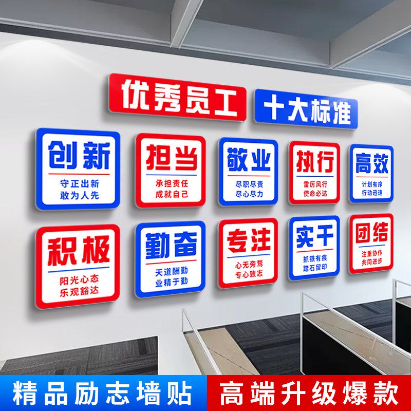 新品办公室墙面装饰优秀员工v励志标语文化墙贴画公司企业团队氛