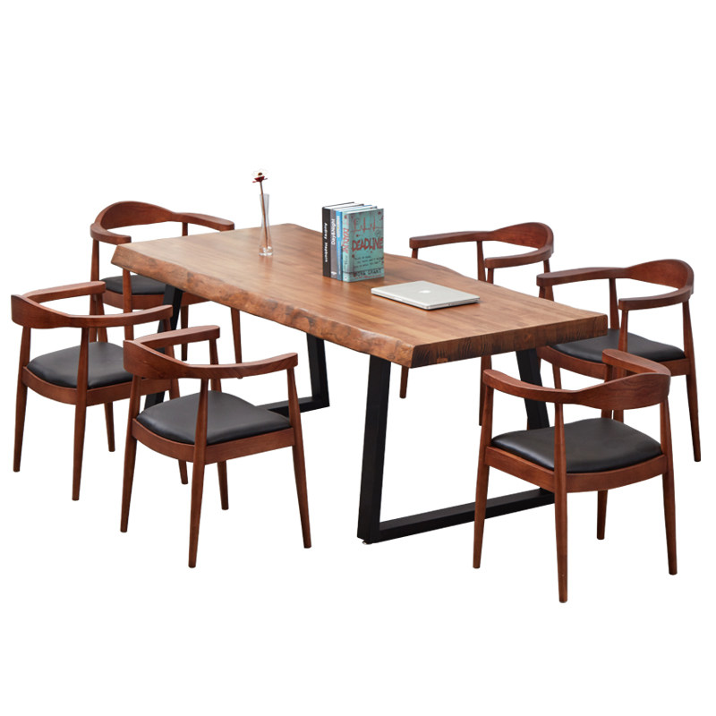 极速简约工业风复古会议桌长方形C实木办公桌铁艺条桌工作台桌餐