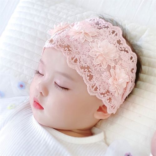 极速厂家。0-h8月婴儿发带护囟门夏季薄款女宝宝花朵遮脑门帽子护