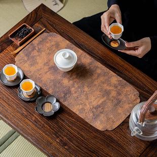 复古防水皮革茶席家用桌旗干泡茶盘垫禅意简约皮质防水茶桌布 中式