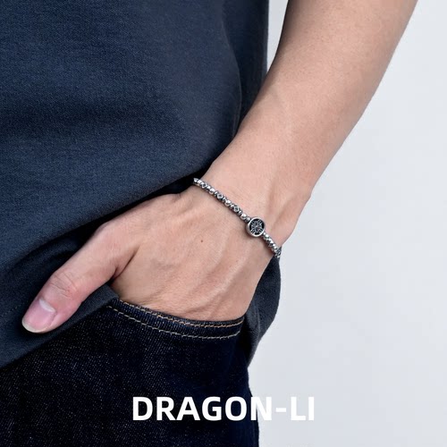 DRAGON LI狸花猫碎银子圆金刚杵银手链女男手串情侣礼物2026新款