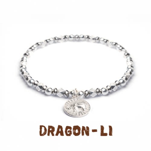 DRAGON LI狸花猫藏式新中式925银银象细款手链串珠情侣饰品礼物