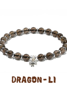 DRAGON LI狸花猫6mm茶水晶925银十字手串情侣配色饰品闺蜜礼物