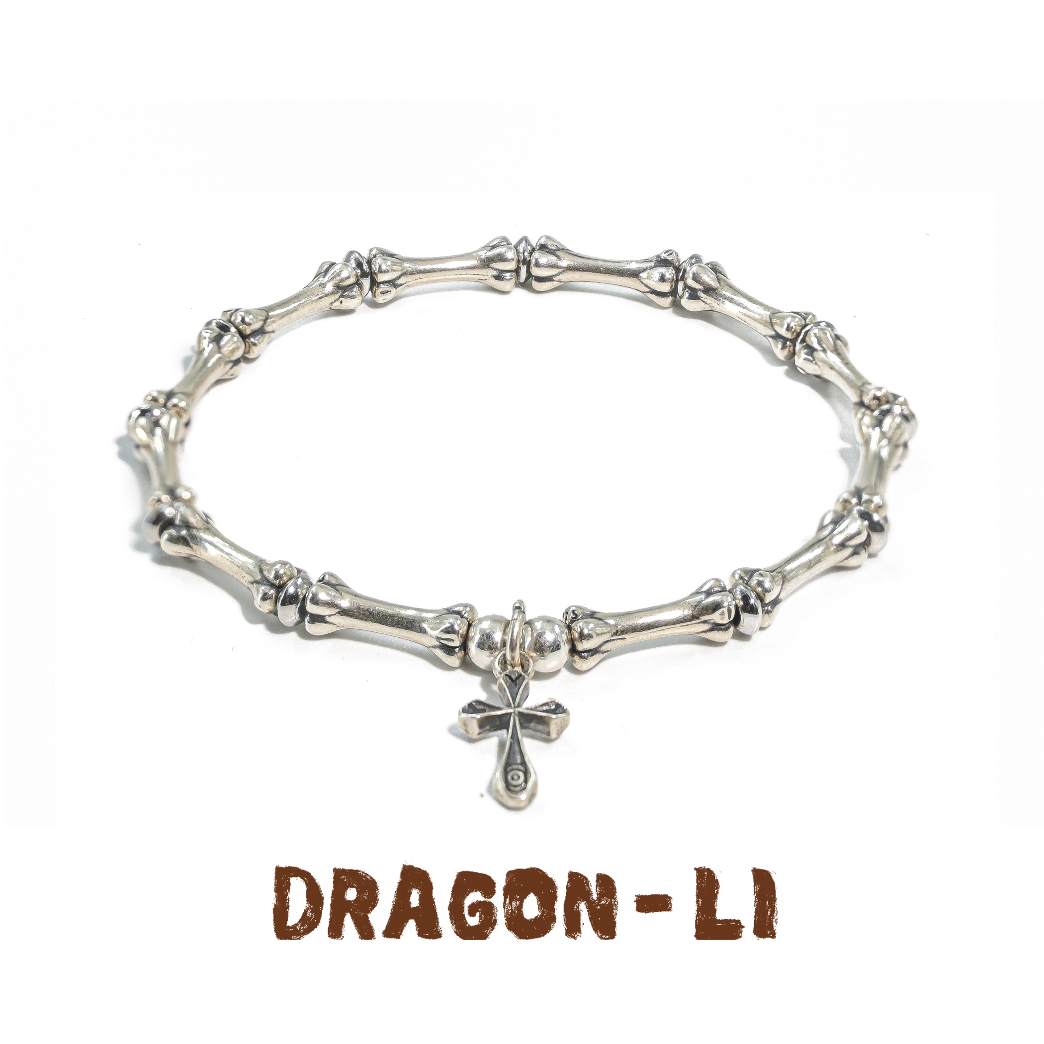 DRAGON LI狸花猫925银骨头十字架吊坠珠串珠手串七夕男朋友礼物