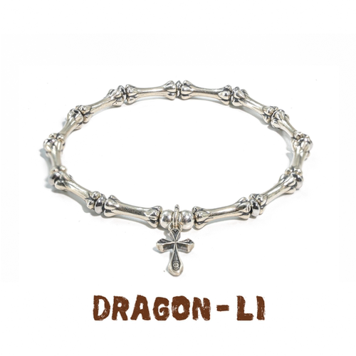 DRAGON LI狸花猫925银骨头十字架吊坠珠串珠手串七夕男朋友礼物