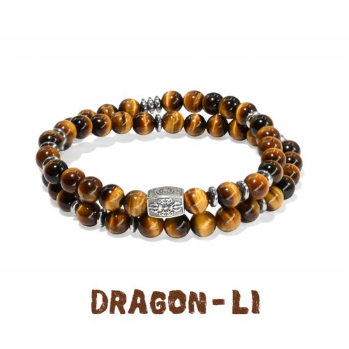 DRAGON LI狸花猫双圈虎眼石925银金刚杵珠手串珠情侣饰品闺蜜礼物
