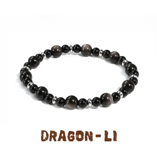 DRAGON LI狸花猫6mm银曜石黑曜石串珠情侣饰品闺蜜礼物