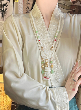 极速[天水碧]平安锁长流苏璎珞项链新中式国P风古风马面裙旗袍配