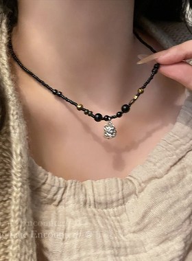 极速黑绳醒狮吊坠项链女新中式复古轻奢I小众锁骨链毛衣链简约百