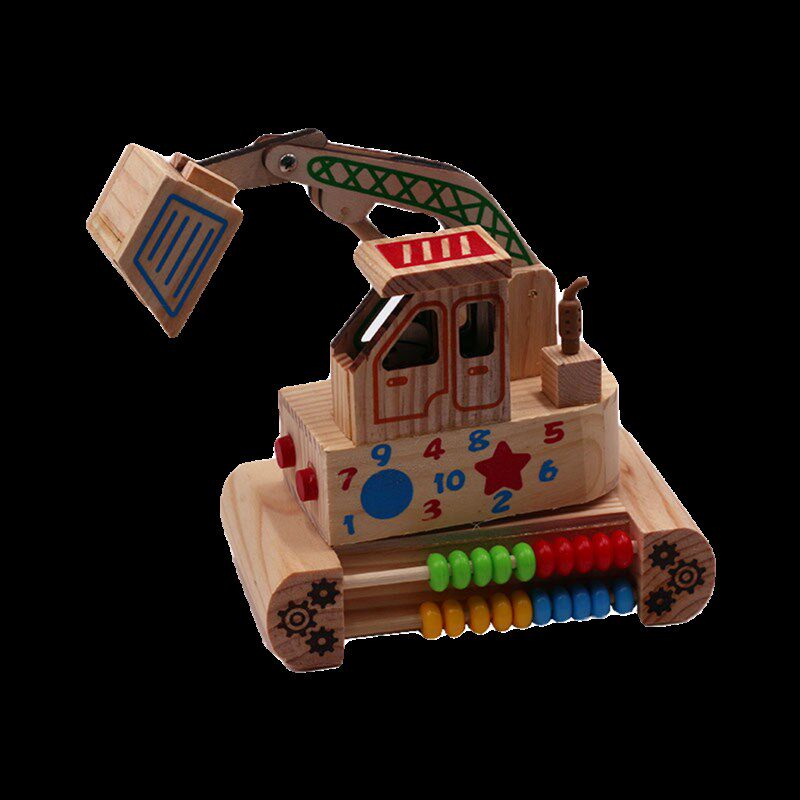 极速新款木质车模型摆件运输工程C车彩绘挖掘机儿童趣味益智木头