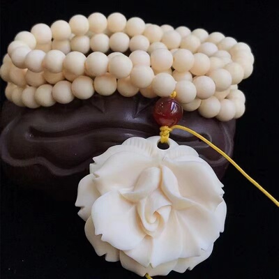 极速象牙果雕刻玫瑰花挂饰项链女Ains简约森系毛衣链长款百搭大气