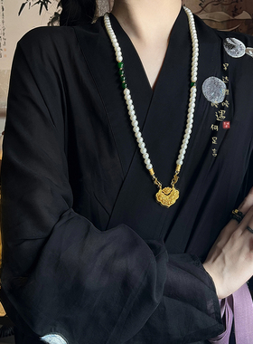 极速新中式平安锁吊坠绿玛瑙串珠B项链女复古国风旗袍马面裙汉服