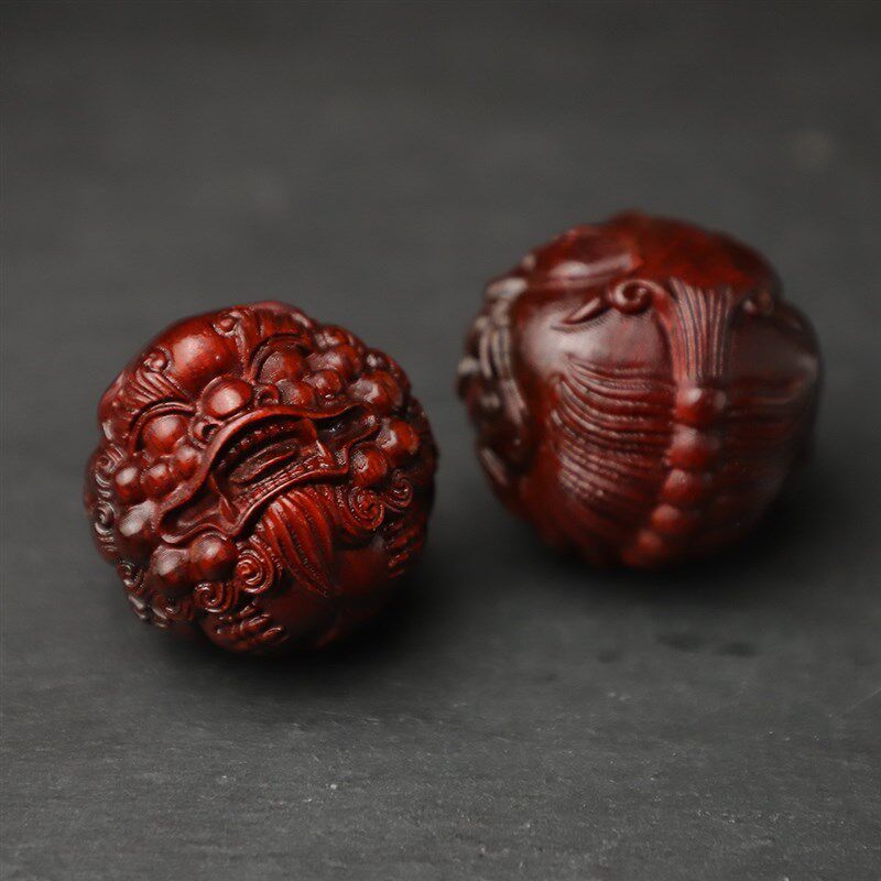 极速小叶紫檀核桃手把q件木雕健身球貔貅手球实木保健球送礼文玩