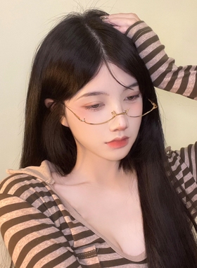 极速日系可c爱纯欲风下半框眼镜框网红眼镜无镜片拍照道具装饰御