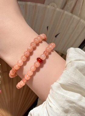 极速粉色天然石双层叠戴串珠手链女新中式M招桃花手串高颜值学生