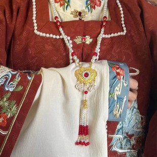 极速长相守红色璎珞s平安锁新中式背云流苏项链马面裙汉服旗