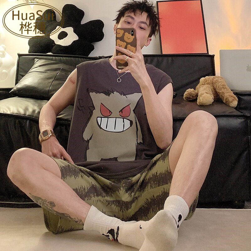 新品背心睡衣男款夏季纯棉无袖青少年男士无袖家居服夏天Y2025新