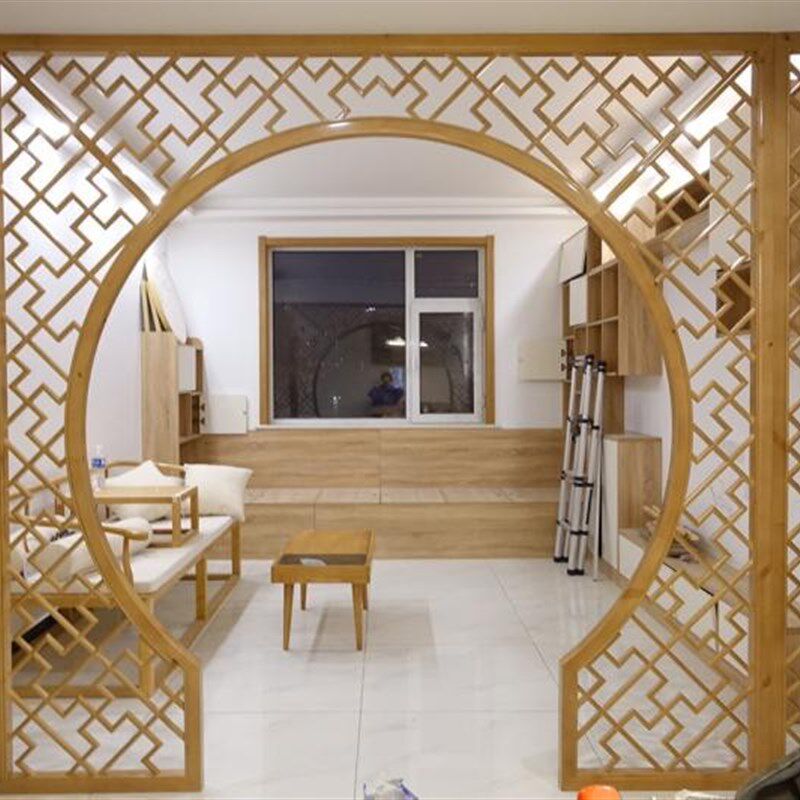 极速中式花格门窗仿n古月亮门实木玄关圆形拱门隔断客厅屏风月洞