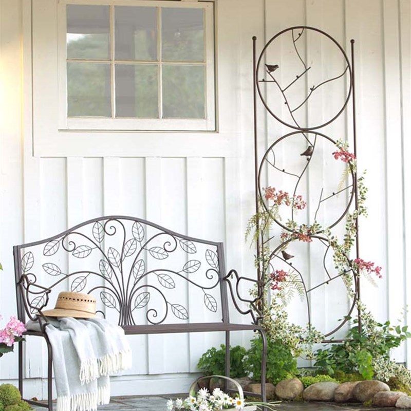 极速新中式复古铁l艺小鸟屏风花架室内爬藤架月季铁线莲植物阳台