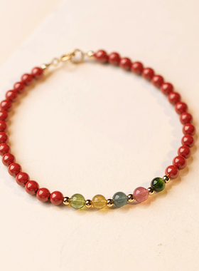 新品天成c细款朱砂手串本命年极细手链碧玺喜乐女士新意礼物文艺