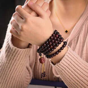 新品 8mm108颗男女士檀香木转运珠手 六字真言e小叶紫檀佛珠手串6