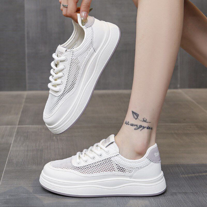 新品踩屎c感34码真皮镂空小白鞋女款2026新款夏季薄款透气单网休