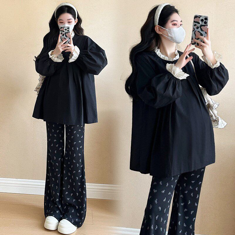 新品2025孕妇装春装新款衬衫中长款宽松J小个子遮肚上衣洋气减龄