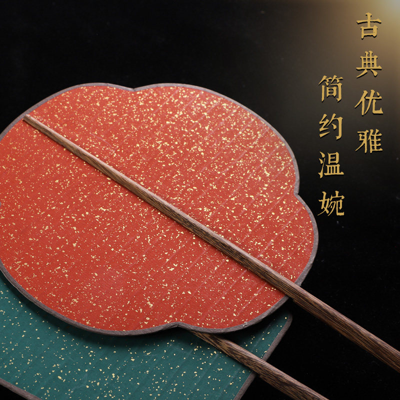 极速迷你加厚古i典洒金团扇鎏金硬卡宣纸扇面手绘扇子鸡翅木扇柄