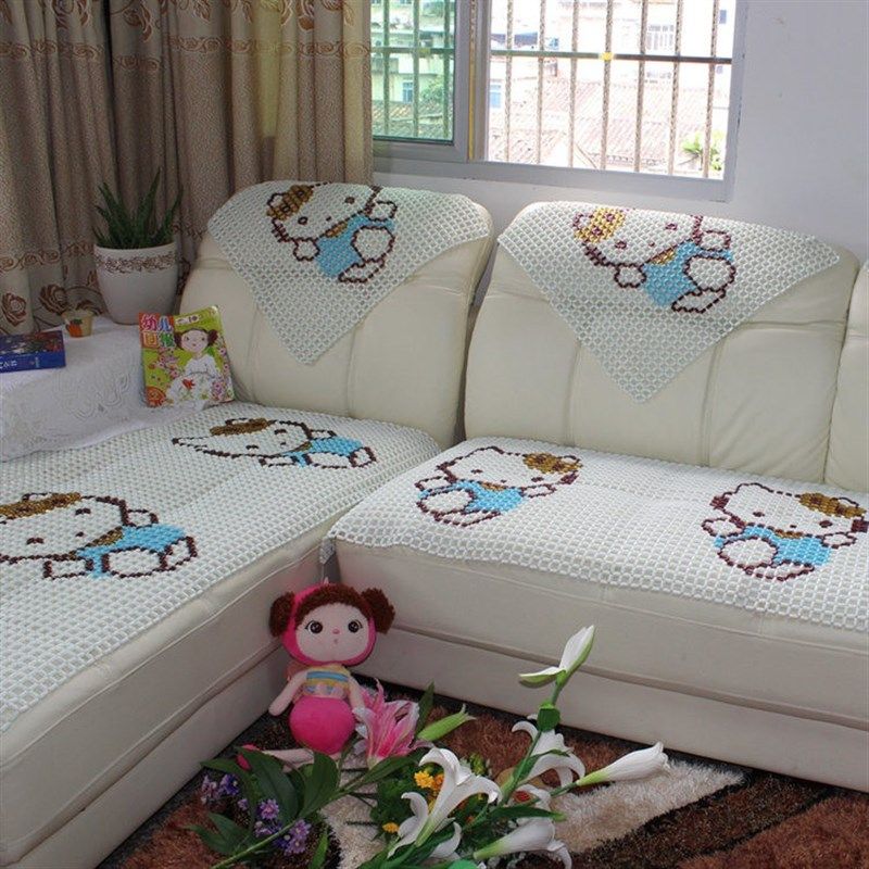 极速定制KT猫简约风格q玻璃陶瓷布艺沙发坐垫贵妃椅夏天定做珠子