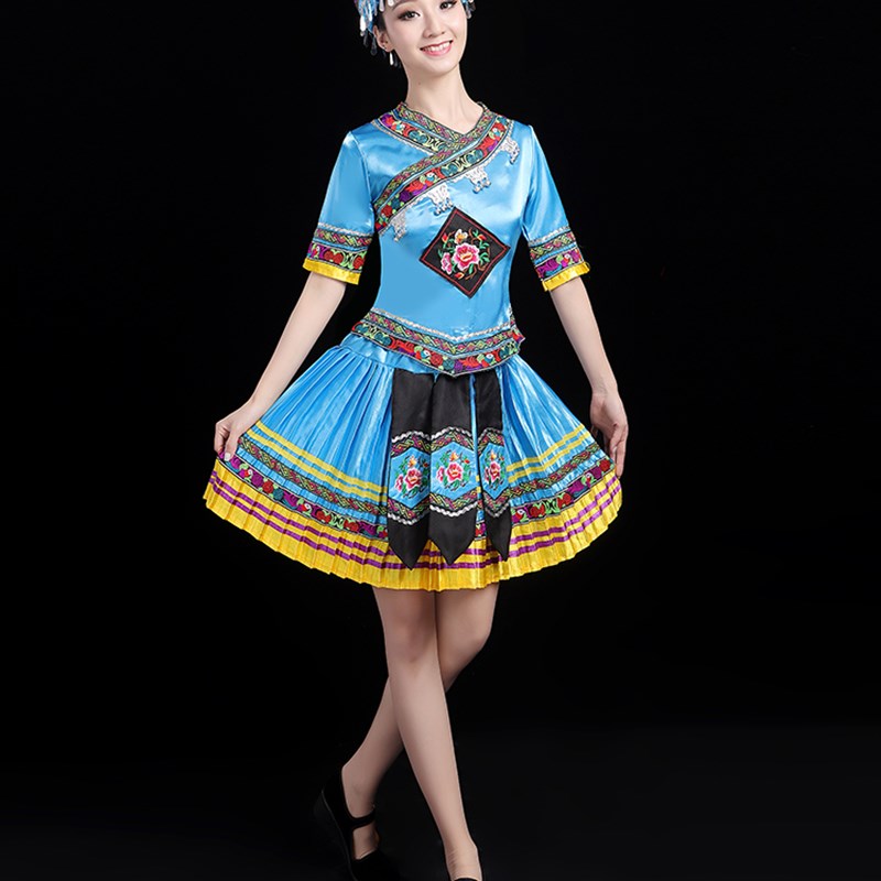 极速新款少数民族成人女赫哲族阿昌族表J演出服饰舞台百褶裙舞蹈