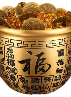 极速铜意工艺纯铜聚宝盆新古典百福雕刻J缸居家装饰品办公招财桌