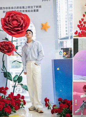 极速爱心玫瑰花装饰美陈列景区打C卡布置拍照道具情人节日店铺网