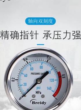 极速YN100Z压力表n不锈钢耐震压力表测水压气压通用016100mpa多量