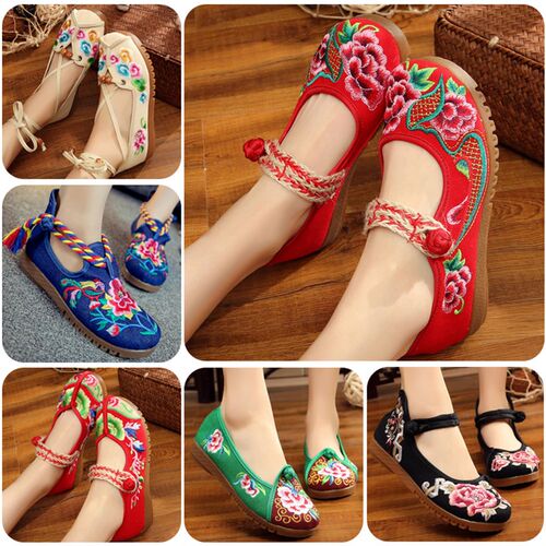 极速春夏新款f民族风绣花女单汉服百搭中国风厚底平底女鞋舞蹈妈