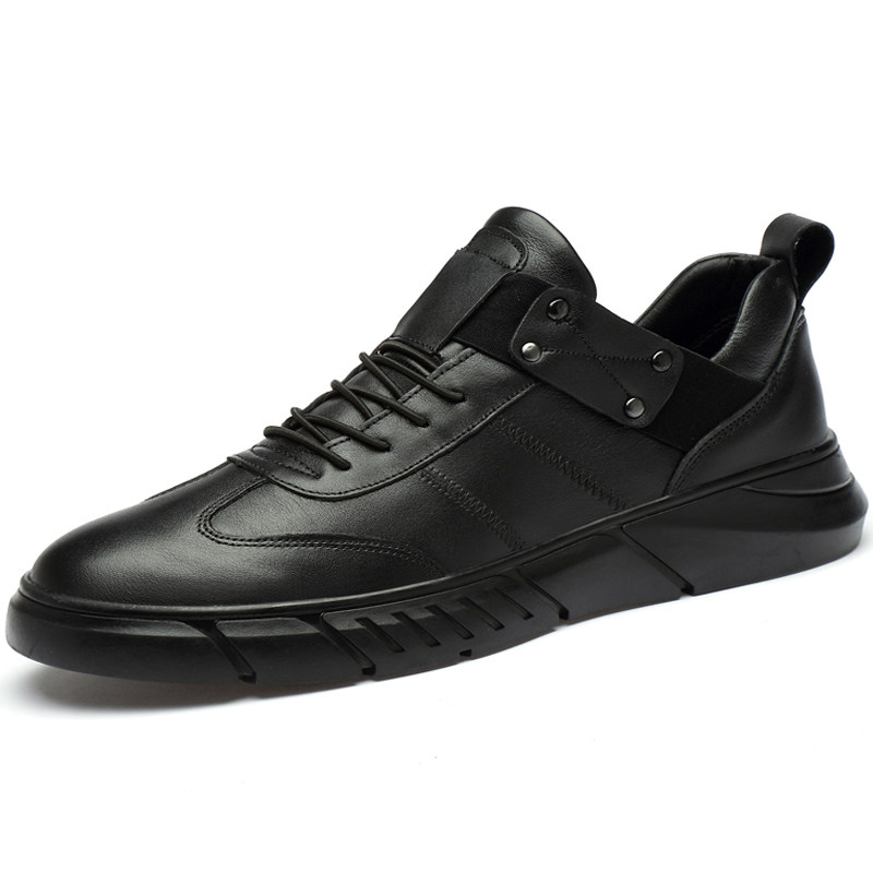 新品男士全黑色板鞋48特大码45休闲皮鞋男46真皮4T7韩版纯黑男鞋