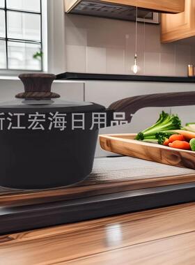 18cm新款凹纹光面深汤锅铝制复底煎锅煲汤炒菜锅奶锅明火胶木木纹