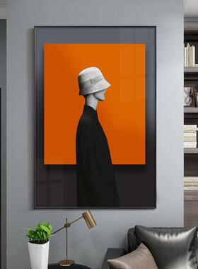 摩登时尚美女艺术人物装饰画橙色玄关挂画办公室衣帽间客厅落地画