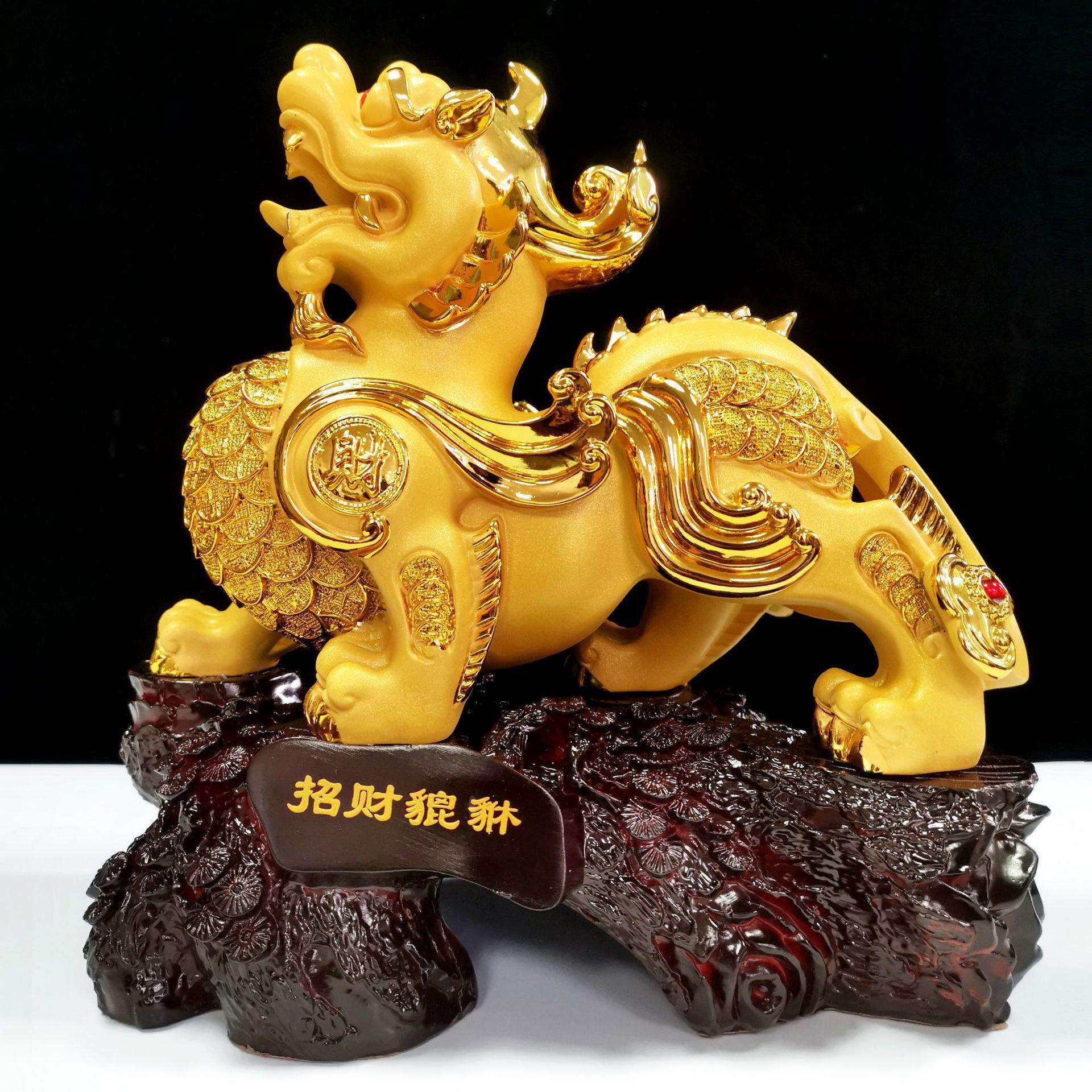 貔貅摆件沙金一对树脂工艺品办公室客厅电视柜酒柜家居装饰创意礼