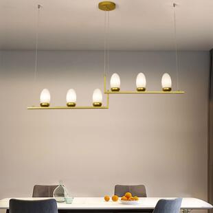 北欧现代简约餐厅吊灯长条轻奢玻璃奶白灯罩一字极简餐桌灯具吊灯