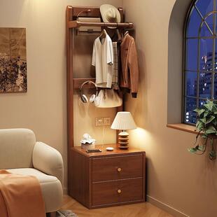 全实木床头柜衣帽架一体卧室床边窄柜收纳置物架落地挂衣架带抽屉