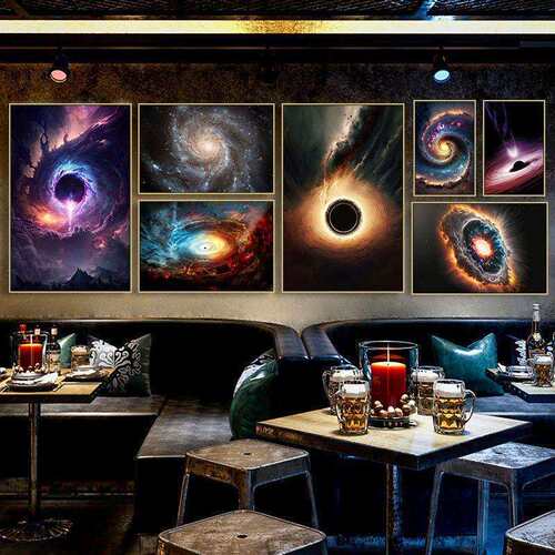 太空宇宙星球主题酒吧KTV氛围感装饰画科幻黑洞电竞酒店房间挂画