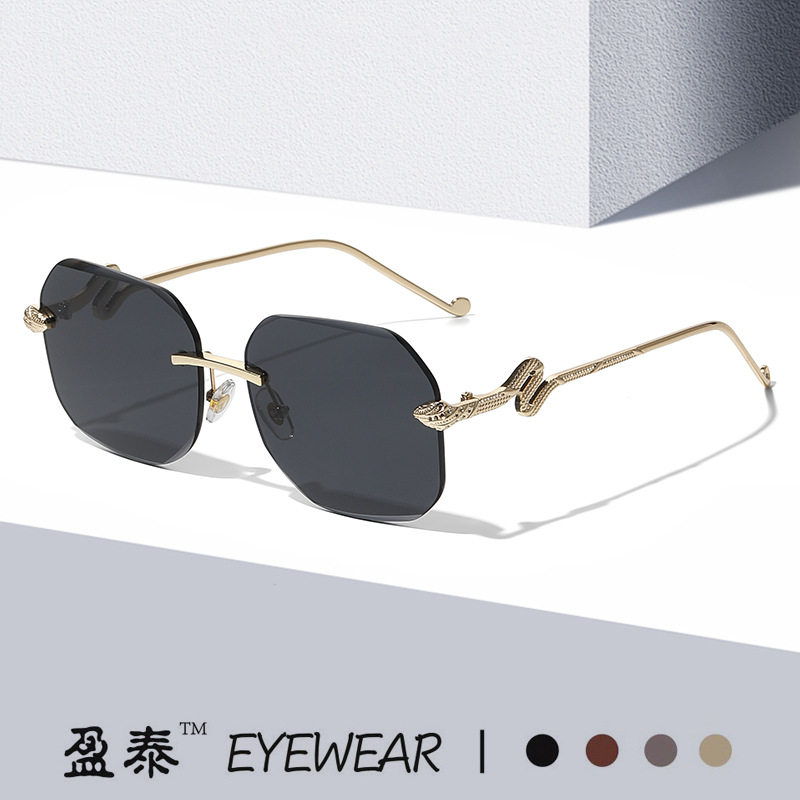 新款欧美时尚蛇头无框镜腿太阳镜切边多边形高级感墨镜个性潮眼镜,ZIPPO/瑞士军刀/眼镜,太阳眼镜,淘宝优惠券,粉丝福利购,淘宝优惠卷