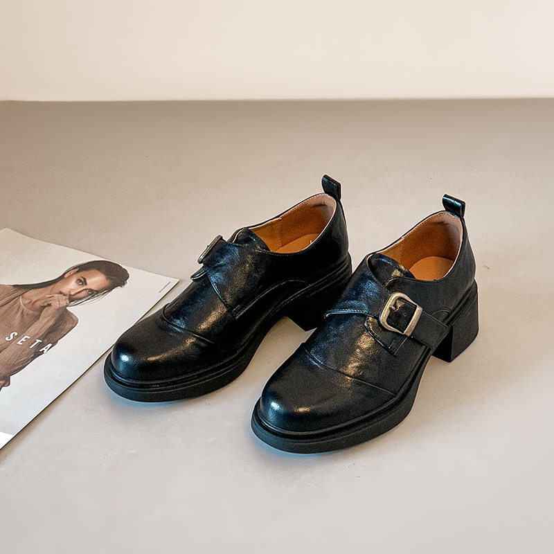 2026春季复古皮带深口乐鞋女软皮简约通勤粗跟一脚蹬英伦风小皮鞋,女鞋,乐福鞋（豆豆鞋）,淘宝优惠券,粉丝福利购,淘宝优惠卷