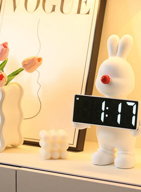 兔子时钟摆件家居客厅卧室桌面台式乔迁新居家用小闹钟玄关装饰品