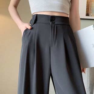 女春夏季 裤 薄款 西装 休闲直筒显瘦黑色高腰垂感高级感窄版 阔腿裤