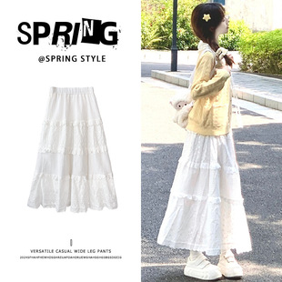 小个子白色半身裙女2026新款 高腰大摆裙a字长裙子春秋蛋糕裙 春季