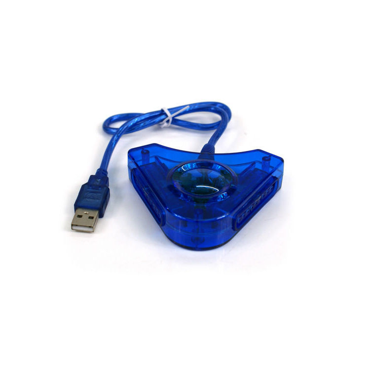 PS2手柄转接器PS有线无线游戏手柄转USB口PC电脑一拖二转接器蓝色