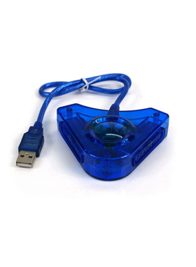 PS2手柄转接器PS有线无线游戏手柄转USB口PC电脑一拖二转接器蓝色