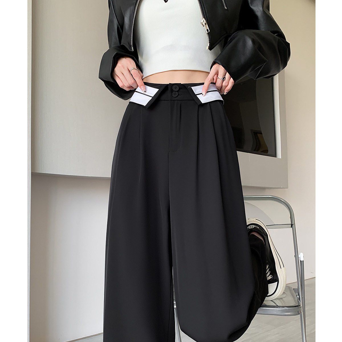 西装裤女春秋2025新款高腰垂感高级感窄版直筒西裤小个子阔腿裤子