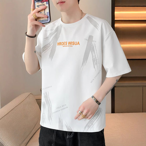 白色短袖t恤男士夏季薄款潮牌ins帅气百搭凉感半袖体恤男装上衣服